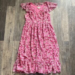 Michael Kors Floral Pink Dress with Ruffle Hem